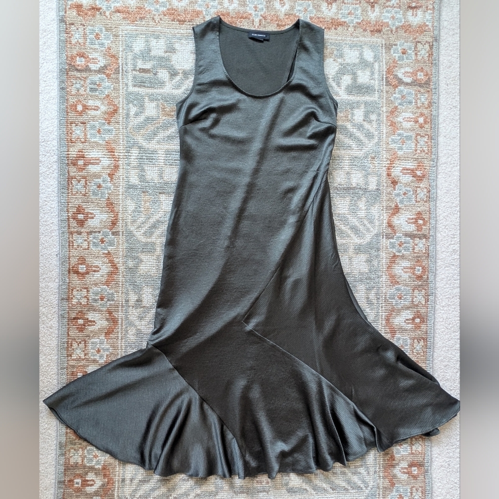 Club Monaco Bias Cut Sleeveless Satin Dress In Olive Green - Picture 14 of 16